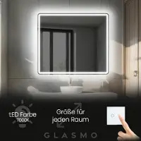 Artforma Badspiegel mit LED Beleuchtung 70x70 cm Naomi - Quadratisch Abgerundet Spiegel mit Beleuchtung - Kaltweiß 7000K - Badezimmerspiegel Lichtspiegel