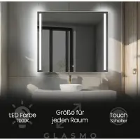 Artforma Wandspiegel mit Beleuchtung 90x100 cm Claire - Vertikal Rechteckiger Badspiegel mit LED Beleuchtung - Kaltweiß 7000K - Badezimmerspiegel Lichtspiegel mit Touch Schalter