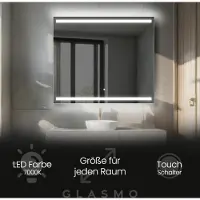 Artforma Badspiegel mit Beleuchtung 190x80 cm Lucy - Horizontal Rechteckiger Spiegel mit LED Beleuchtung - Kaltweiß 7000K - Badezimmerspiegel Lichtspiegel mit Touch Schalter