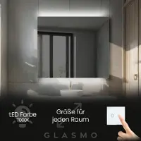 Artforma Spiegel mit Beleuchtung 50x100 cm Eliza - Vertikal Rechteckiger Badezimmerspiegel mit LED Beleuchtung - Kaltweiß 7000K - LED Badspiegel Lichtspiegel