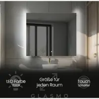 Artforma Spiegel mit Beleuchtung 150x80 cm Alana - Horizontal Rechteckiger Badezimmerspiegel mit LED Beleuchtung - Kaltweiß 7000K - LED Badspiegel Lichtspiegel mit Touch Schalter