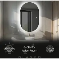 Artforma Spiegel mit Beleuchtung 60x150 cm Bianca - Vertikal Oval Badezimmerspiegel mit LED Beleuchtung - Kaltweiß 7000K - LED Badspiegel Lichtspiegel mit Touch Schalter