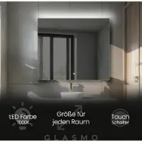 Artforma Badspiegel mit LED Beleuchtung 130x100 cm Josie - Horizontal Rechteckiger Spiegel mit Beleuchtung - Kaltweiß 7000K - Badezimmerspiegel Lichtspiegel mit Touch Schalter