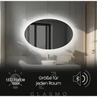 Artforma Wandspiegel mit Beleuchtung 130x70 cm Mila - Horizontal Oval Badspiegel mit LED Beleuchtung - Kaltweiß 7000K - Badezimmerspiegel Lichtspiegel mit Bluetooth-Lautsprecher