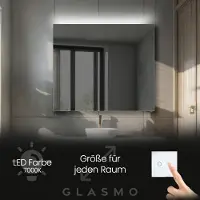 Artforma Badspiegel mit LED Beleuchtung 70x50 cm Josie - Horizontal Rechteckiger Spiegel mit Beleuchtung - Kaltweiß 7000K - Badezimmerspiegel Lichtspiegel