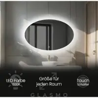Artforma Badspiegel mit Beleuchtung 100x70 cm Mila - Horizontal Oval Spiegel mit LED Beleuchtung - Kaltweiß 7000K - Badezimmerspiegel Lichtspiegel mit Touch Schalter