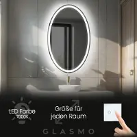 Artforma Wandspiegel mit Beleuchtung 90x150 cm Vivian - Vertikal Oval Badspiegel mit LED Beleuchtung - Kaltweiß 7000K - Badezimmerspiegel Lichtspiegel