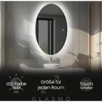 Artforma Spiegel mit Beleuchtung 70x130 cm Violet - Vertikal Oval Badezimmerspiegel mit LED Beleuchtung - Kaltweiß 7000K - LED Badspiegel Lichtspiegel mit Touch Schalter