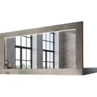 Artforma 110x90 Rechteckig Rustikal Wandspiegel mit Rahmen massivholz Eichenholz mit Beleuchtung Horizontal | Individuell Spiegel Nach Maß | LDR225 Oak Ashen Glatte Oberfläche