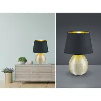 Meine Wunschleuchte Keramik Tischleuchte LED 35cm hoch mit Stofflampenschirm Ø 24cm in Schwarz/Gold