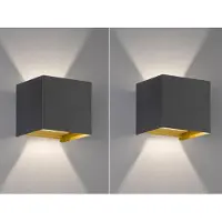 Meine Wunschleuchte 2er SET LED Updown Wandlampen Schwarz Gold für Innen und Außen, Schutzart IP44