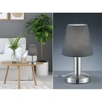 Meine Wunschleuchte LED Tischlampe Silber mit Stoffschirm Grau für Fensterbank - mit Touch dimmbar