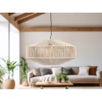 Meine Wunschleuchte Boho Pendelleuchte Lampenschirm geflochten beige für Esstisch & Couchtisch Ø61cm