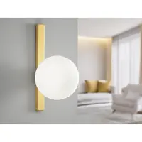 Meine Wunschleuchte Ausgefallene LED Wandleuchte Gold mit Glaskugel in Opalweiß, Höhe 28cm Flurlampe