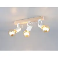 Meine Wunschleuchte LED Deckenstrahler Metall Weiß mit Holzbalken Deckenspots schwenkbar, B: 42cm