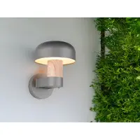 Meine Wunschleuchte LED Außenwandleuchte Anthrazit und Holzoptik moderne Terrassenbeleuchtung H:24cm