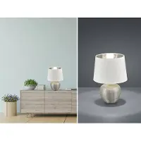 Meine Wunschleuchte Keramik Tischleuchte LED 26cm hoch mit Stofflampenschirm Ø 18cm in Weiß/Silber