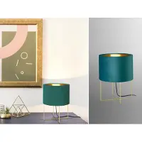 Meine Wunschleuchte Tischlampe mit Lampenschirm Samt Türkis & Gold Ø24cm - Retro Nachttischlampe LED