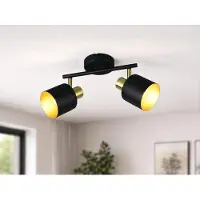 Meine Wunschleuchte LED Deckenstrahler 2-flammig Metall Schwarz Gold Spots schwenkbar, Breite 36,5cm