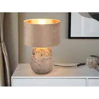Meine Wunschleuchte LED Tischlampe Nachttischlampe Fensterbank Lampenschirm Samt Beige Gold, 38cm