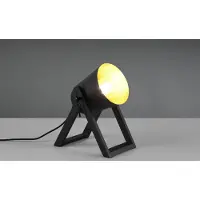 Meine Wunschleuchte Retro LED Tischleuchte Naturholzfuß mit Metallschirm Schwarz-Gold Ø12 Höhe 21cm