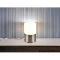 Meine Wunschleuchte Kleine LED Tischlampe Silber mit Glasschirm Weiß per touch dimmbar, Höhe 15cm