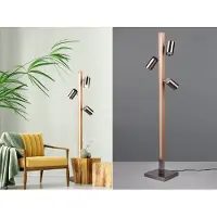 Meine Wunschleuchte Kleine LED Stehlampen Holz / Metall 3 Spots schwenkbar für Wohnzimmer Ecke