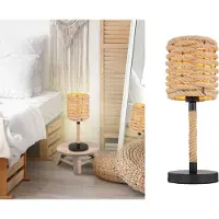 Meine Wunschleuchte LED Boho Tischleuchte Seillampe mit Korbgeflecht Lampenschirm Nachttischlampe
