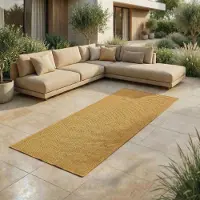 FashionHome GmbH In- & Outdoor Teppich - Wetterfester Teppich für Balkon, Terrasse, Garten, Wohnzimmer, Küche - Strapazierfähig, Widersteht UV-Strahlen & Wasser - Größe 60 x 180 cm, Gelb