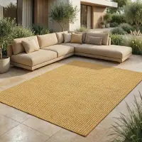FashionHome GmbH In- & Outdoor Teppich - Wetterfester Teppich für Balkon, Terrasse, Garten, Wohnzimmer, Küche - Strapazierfähig, Widersteht UV-Strahlen & Wasser - Größe 80 x 150 cm, Gelb