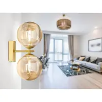 Meine Wunschleuchte Ausgefallene LED Wandleuchte Gold mit Glaskugeln Bernstein, Höhe 34cm
