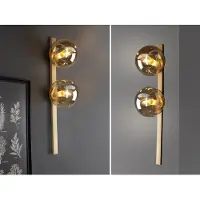 Meine Wunschleuchte LED Wandleuchte 2 flammig mit Schalter Metall Gold Rauchglas Kugel mundgeblasen