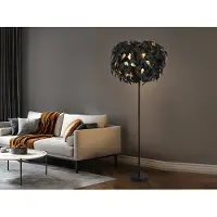 Meine Wunschleuchte Große LED Stehleuchte 180cm fürs Wohnzimmer Blätter Lampenschirm Schwarz-Gold