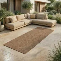 FashionHome GmbH In- & Outdoor Teppich - Wetterfester Teppich für Balkon, Terrasse, Garten, Wohnzimmer, Küche - Strapazierfähig, Widersteht UV-Strahlen & Wasser - Größe 60 x 180 cm, Braun-taupe