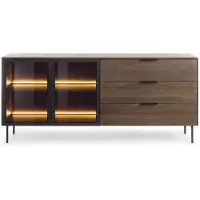 Stylmeble24 Kommode mit LED-Hintergrundbeleuchtung 180cm – Dunin-Eiche Nachbildung / Schwarz 2 Türen und 3 Schubladen