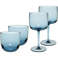 Villeroy & Boch Gläser-Set "Wein- und Wassergläser Like Glass 4er Set", blau (ice), B:2cm H:2cm, Glas, LIKE. BY , Trinkgefäße, Gläser-Set, Handwäsche wird empfohlen