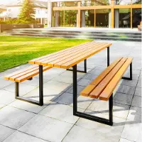 TW REKORD REKORD Atlas Teak Massiver Picknicktisch Parktisch Sitzgruppe Holz Stahl 170x169x75cm Stabiler Gartentisch Bänke 6-8 Personen Wetterfest