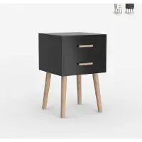 LLB Living Life Bed Nachttisch aus Holz im nordischen Stil für das Schlafzimmer schwarz weiß Corallo - Schwarz