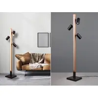 Meine Wunschleuchte Kleine LED Stehlampen Holz/Metall 3 Spots schwenkbar dimmbar für Wohnzimmer Ecke