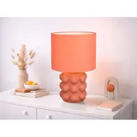 Meine Wunschleuchte Große Retro LED Tischlampe mit Lampenfuß Keramik & Stoffschirm Orange, Höhe 47cm