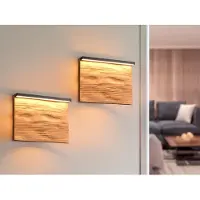 Meine Wunschleuchte 2er Set kleine LED Wandleuchten flach Holz dimmbar indirektes Licht, Breite 20cm