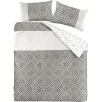 Padiro Bettwäsche-Set 3-teilig für 2 Personen - 225 x 225 cm + 50 x 75 cm - Extragroß XXL - Baumwollsatin - Grau - geometrisches Muster - Wendedesign