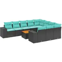 vidaXL 11-teiliges Gartensofa-Set mit Kissen, schwarzes Polyrattan
