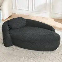 OKWISH Tagesbetten mit Kissen, abgerundetem Design,Klassische Sitzsäcke, Teddyfleece-Sofa,Für Wohnzimmer in Schwarz
