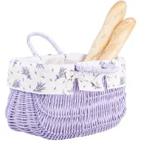 TheWickerStories Einkaufskorb aus Weide, Weidenkorb in viollet, oval, Bügelkorb mit Garnierung, Geschenkkorb