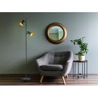 Meine Wunschleuchte LED Stehleuchte Retro Look aus Metall in Schwarz/Gold 2 Spots dreh+schwenkbar