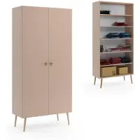MY-NEST Kleiderschrank 87 cm Macchiato mit Einlegeböden Holzbeine Boho Skandi Schrank modern
