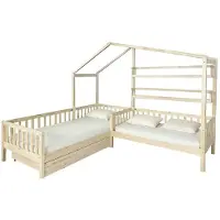 Kondela Kinderbett mit Lattenrost für 2 Kinder Enola 90x200+70x140 - natur