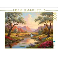 CALVENDO Puzzle Australische Wasserstelle - Landschaft mit Känguru und Koala | 2000 Teile Lege-Größe 90x67cm Foto-Puzzle für glückliche Stunden