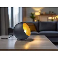 Meine Wunschleuchte Kleine LED Tischlampe rund aus Metall Lampenschirm in Schwarz matt & innen Gold